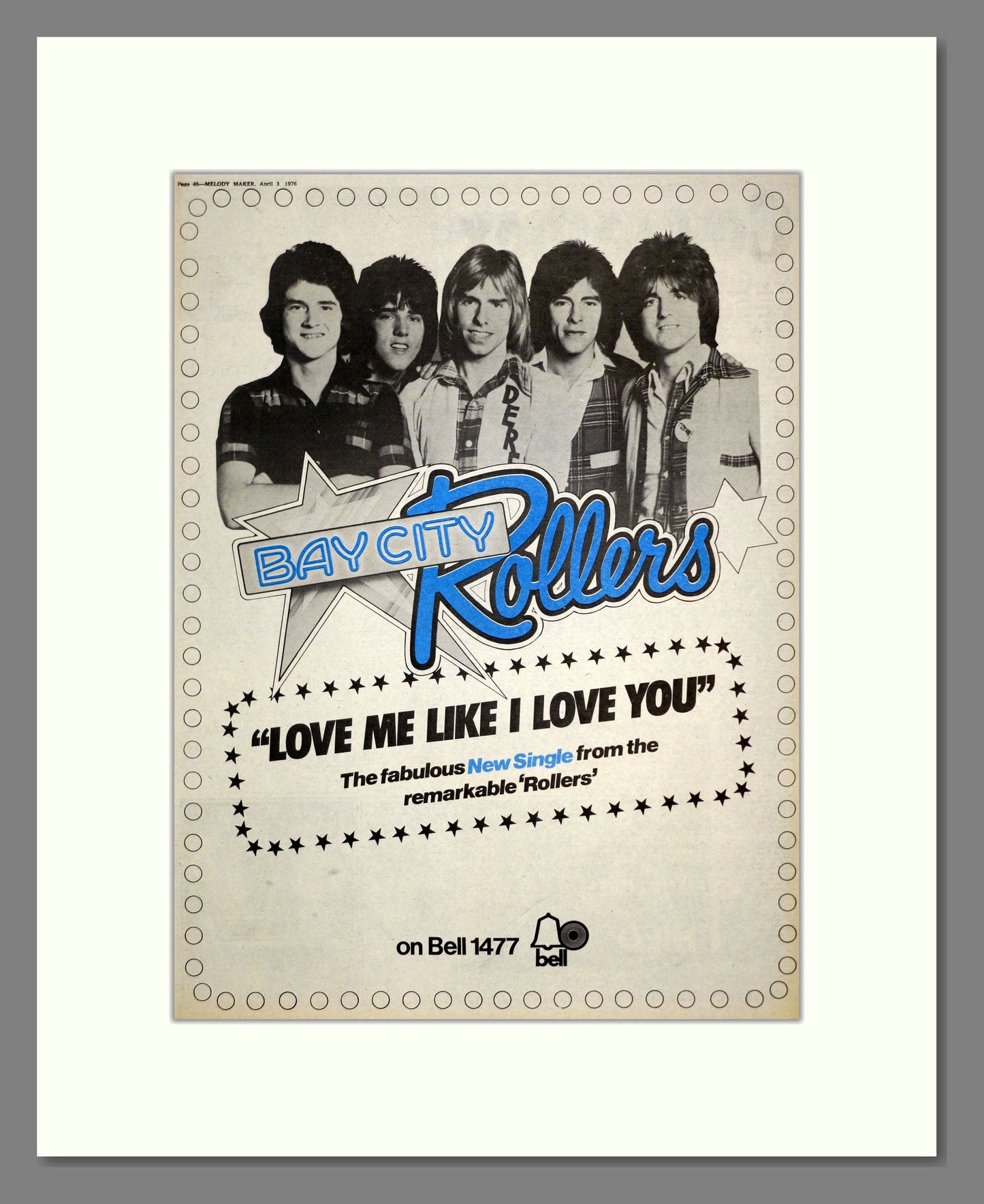 Bay City Rollers - Love Me Like I Love You. Vintage Advert 1976 (ref AD17554)