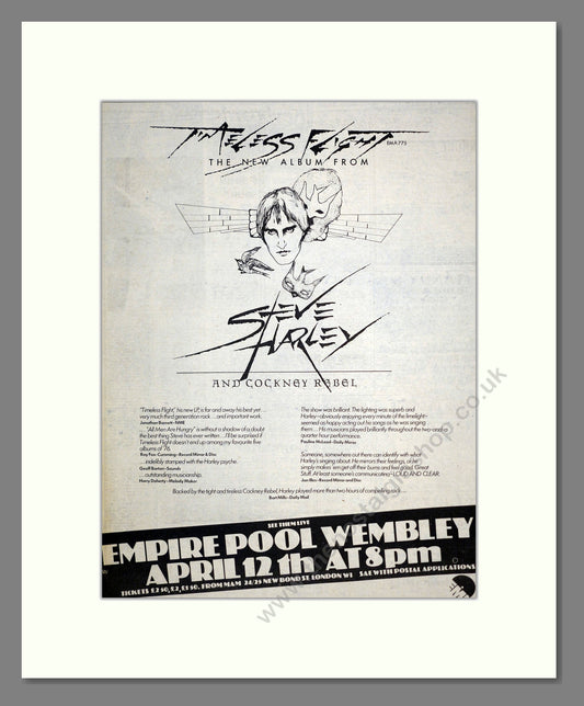 Steve Harley Cockney Rebel - Timeless Flight. Vintage Advert 1976 (ref AD17558)