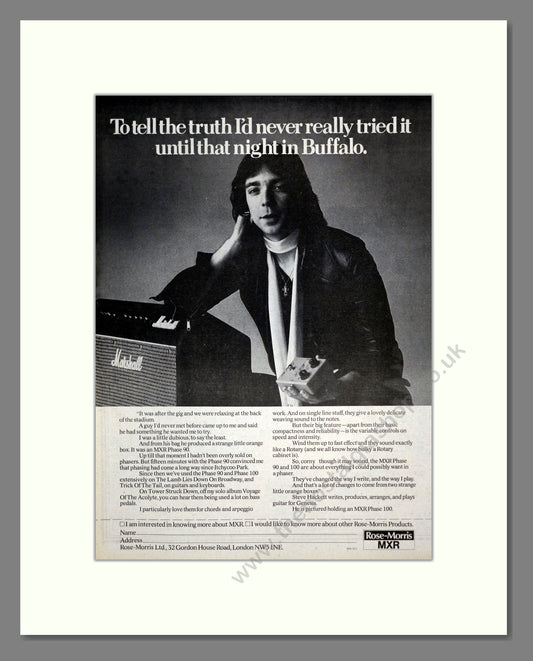 Steve Hackett - Rose-Morris. Vintage Advert 1976 (ref AD17596)