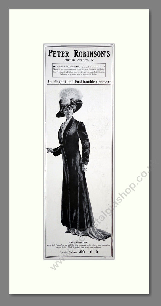 Peter Robinson - Fashion. Vintage Advert 1909 (ref AD201291)