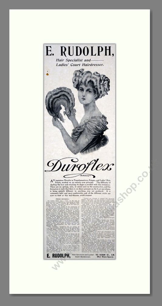 E Rudolf - Duroflex Wigs. Vintage Advert 1909 (ref AD201293)