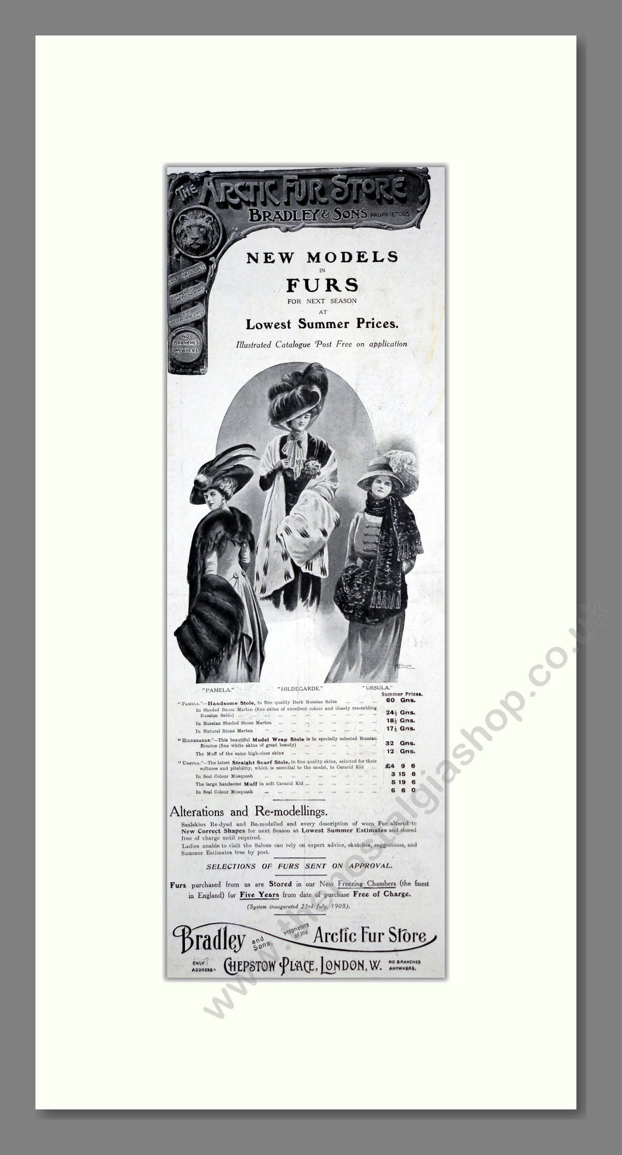 Bradley And Sons Arctic Furs - Fashion. Vintage Advert 1909 (ref AD201300)