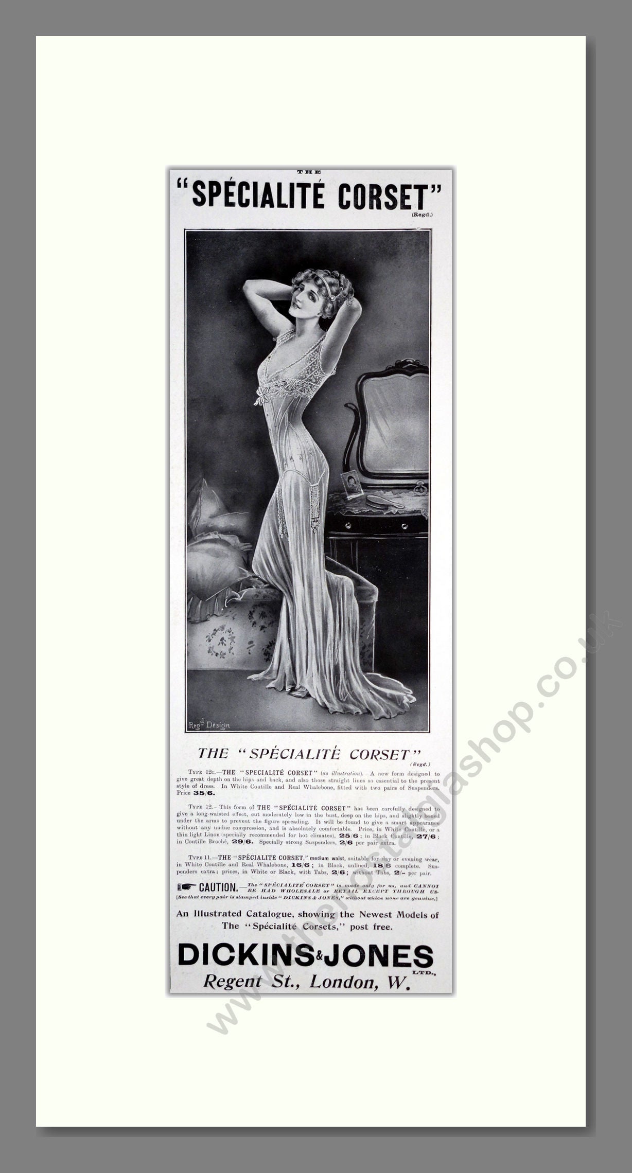 Dickins And Jones - Specialite Corset. Vintage Advert 1909 (ref AD201304)