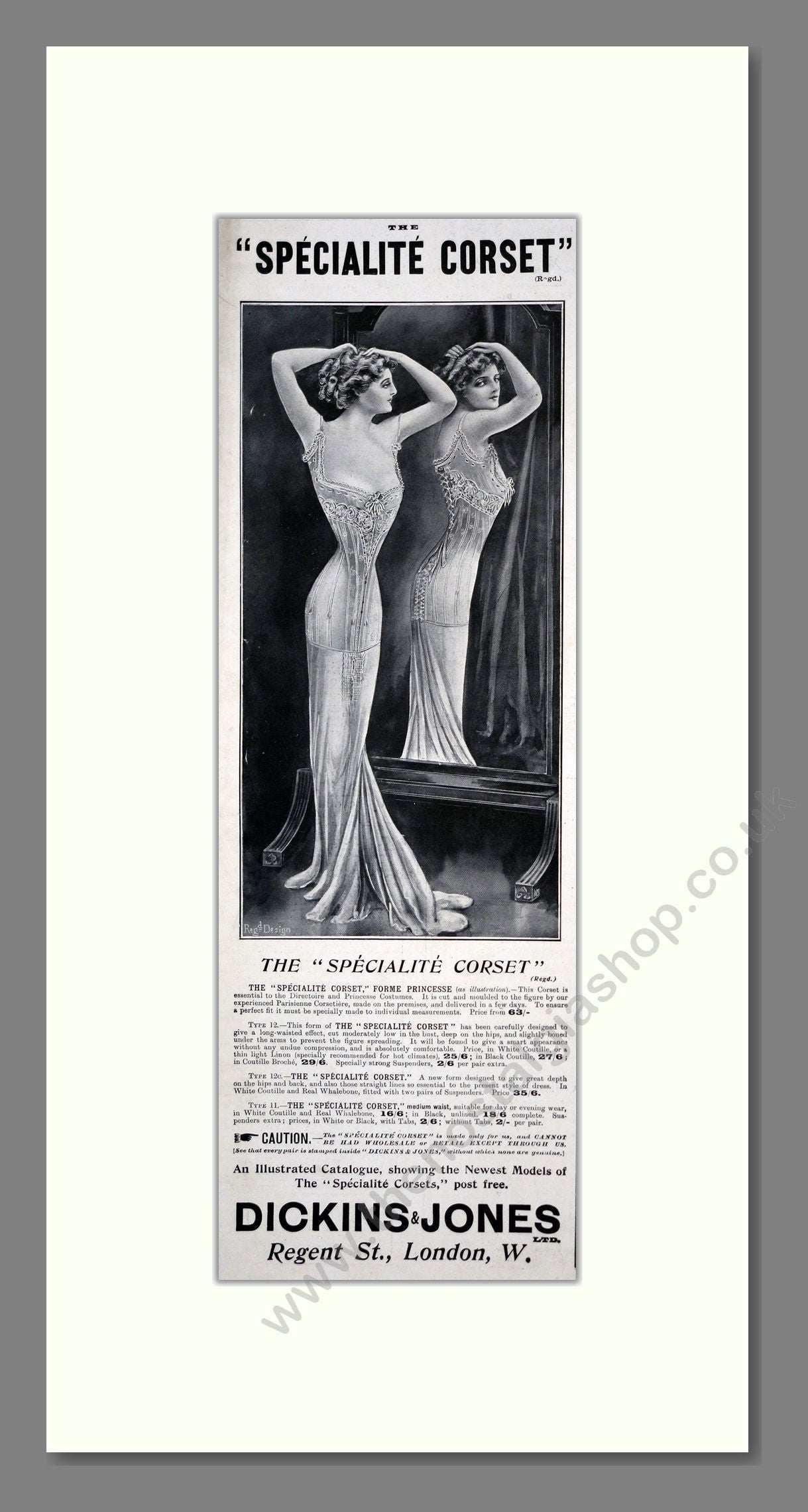 Dickins And Jones - Specialite Corset. Vintage Advert 1909 (ref AD201306)