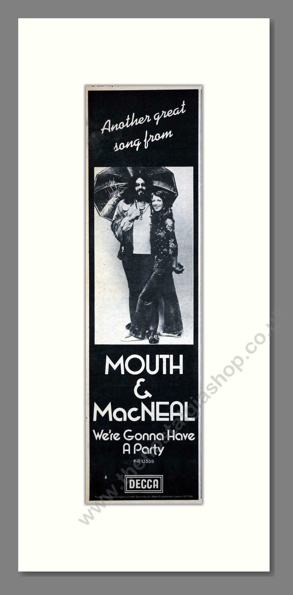 Mouth And MacNeal - We're Gonna Have A Party. Vintage Advert 1974 (ref AD201328)