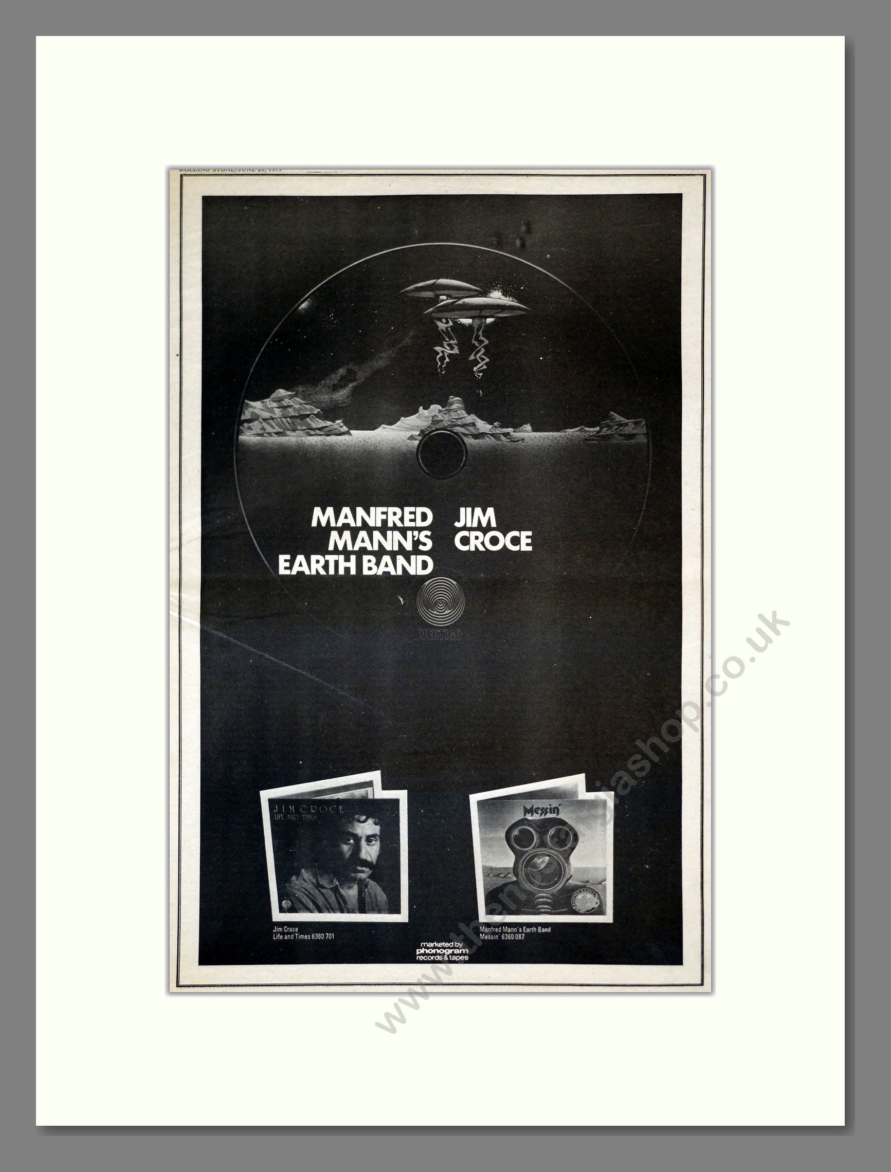 Manfred Mann's Earth Band / Jim Croce - 2 Albums. Vintage Advert 1973 (ref AD17713)