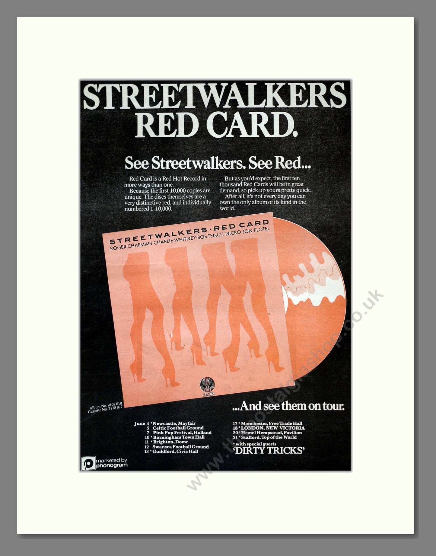 Streetwalkers - Red Card. Vintage Advert 1976 (ref AD17818)