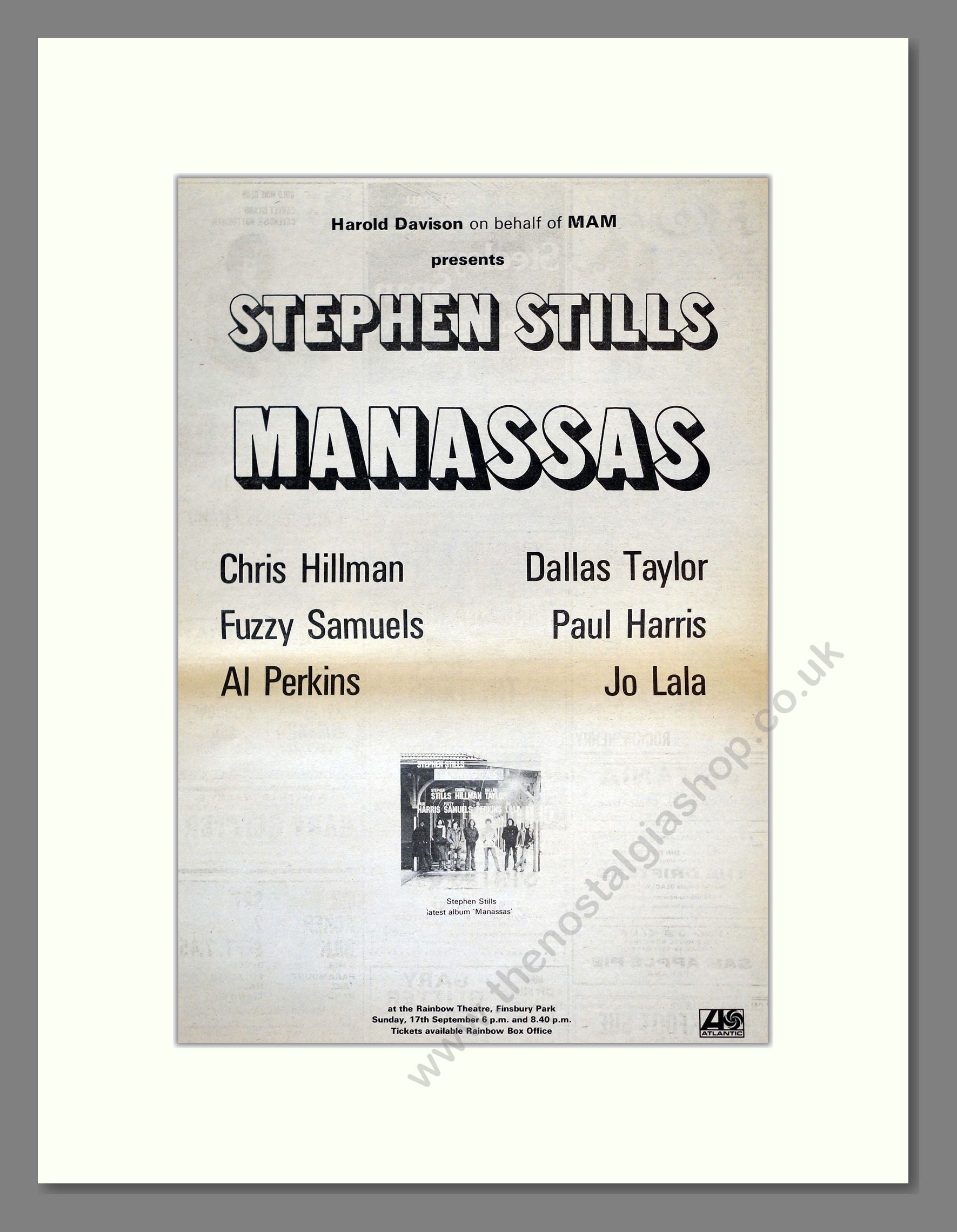 Stephen Stills - Manassas. Vintage Advert 1972 (ref AD17819)