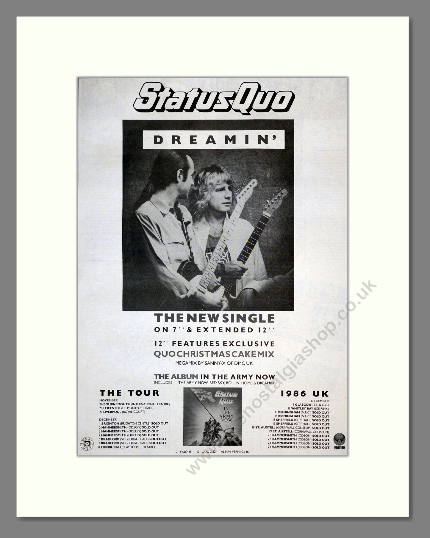 Status Quo - Dreamin. Vintage Advert 1986 (ref AD17824)