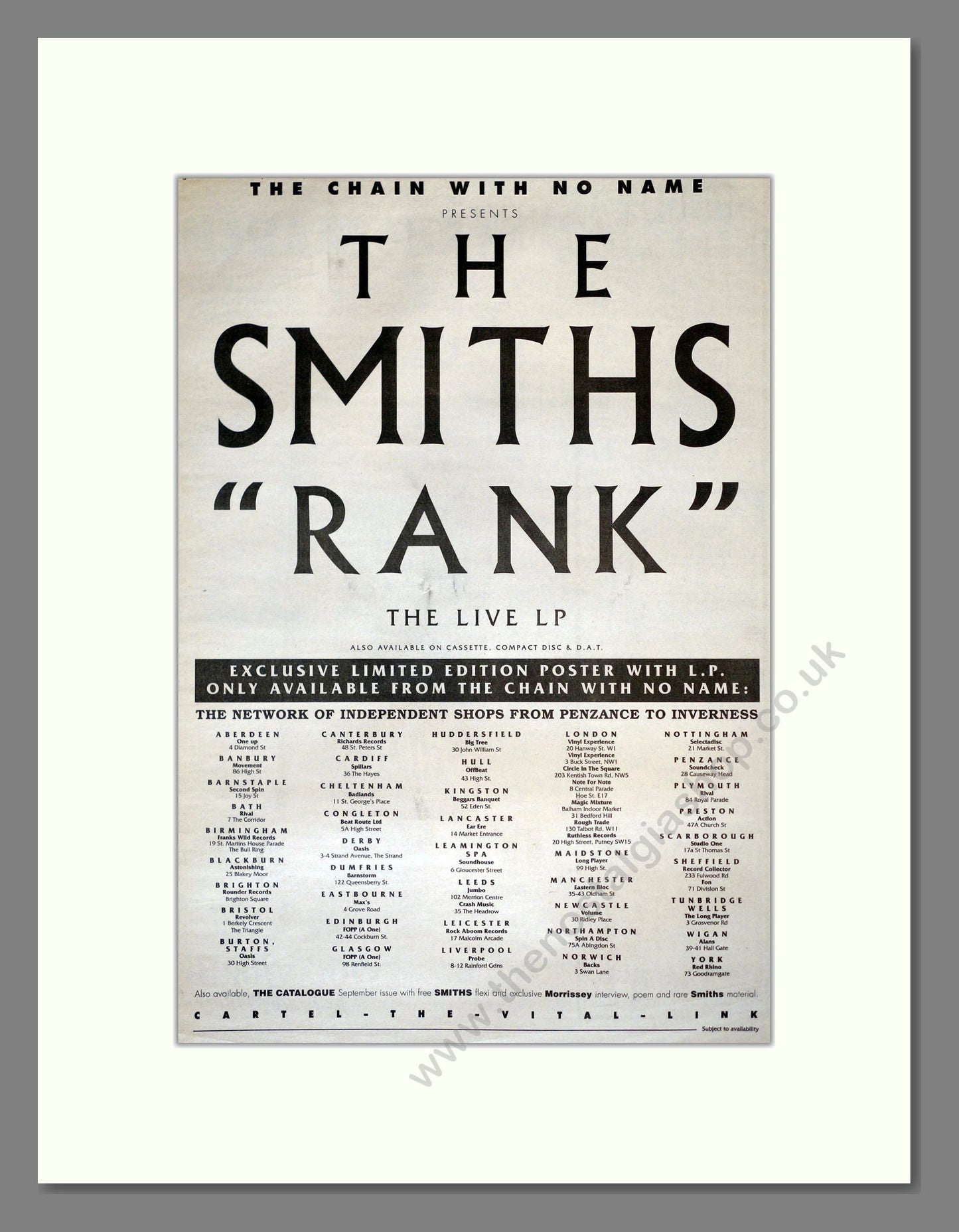 Smiths (The) - Rank (Live). Vintage Advert 1988 (ref AD17851)