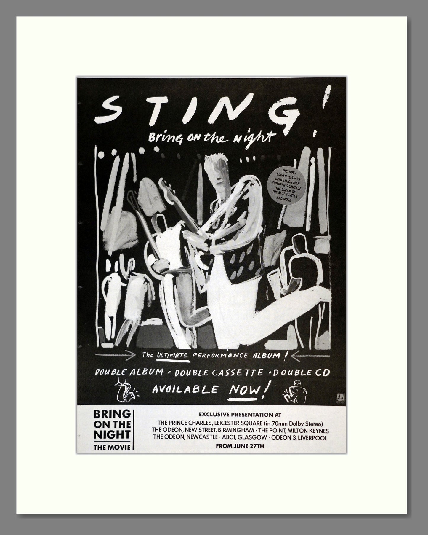 Sting - Bring On The Night. Vintage Advert 1986 (ref AD17863)