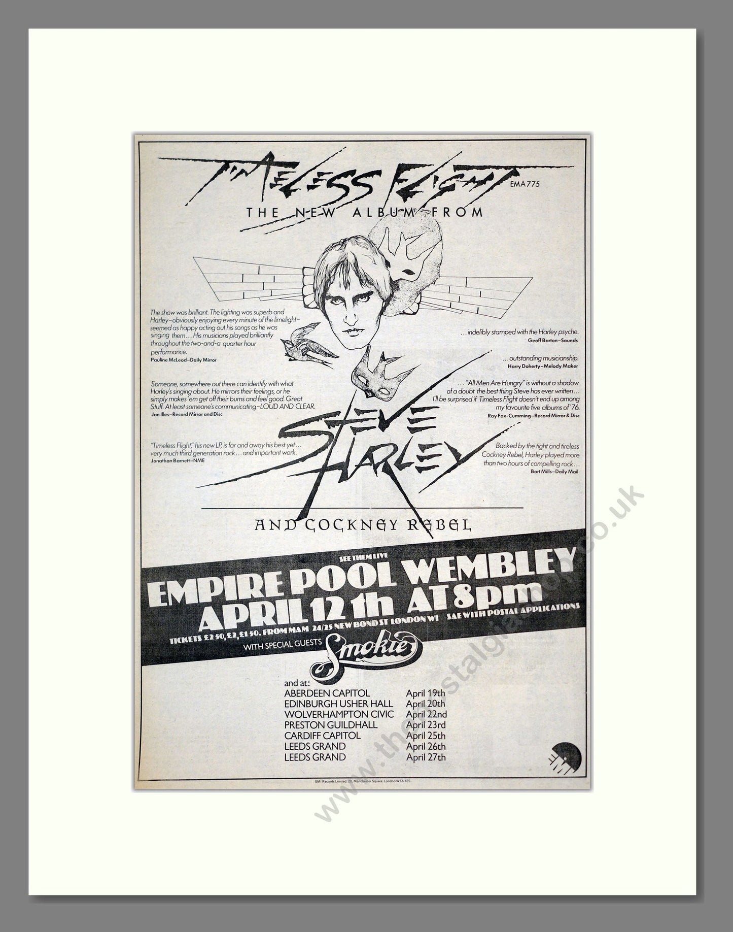 Steve Harley Cockney Rebel - Timeless Flight. Vintage Advert 1976 (ref AD17878)