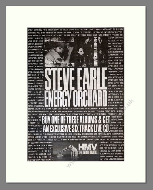 Steve Earle - Energy Orchard. Vintage Advert 1990 (ref AD17894)