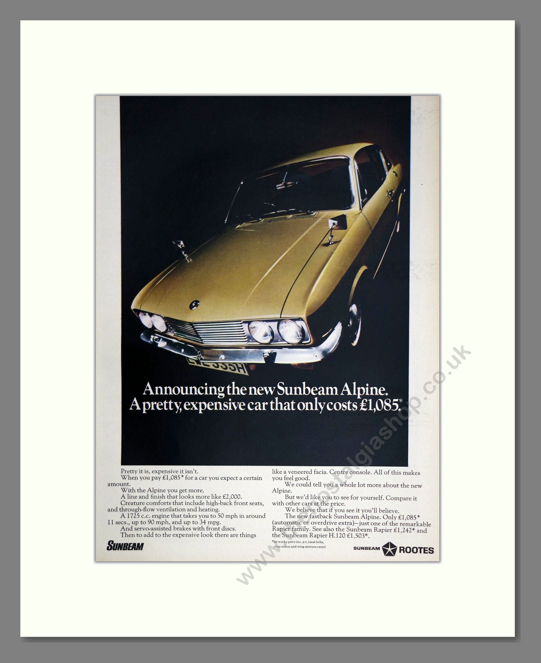 Sunbeam - Alpine. Vintage Advert 1969 (ref AD61895) – The Nostalgia Shop