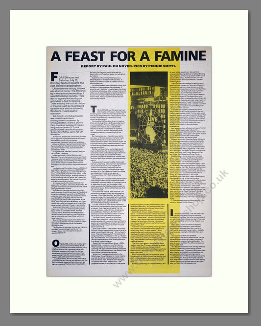 Live Aid - NME Report A Feast For A Famine. Vintage Advert 1985 (ref AD17895)