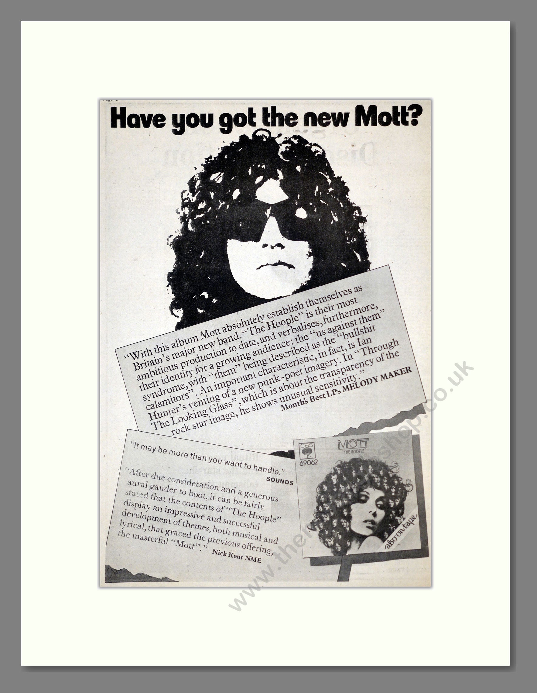 Mott The Hoople - Through The Looking Glass. Vintage Advert 1974 (ref AD17917)