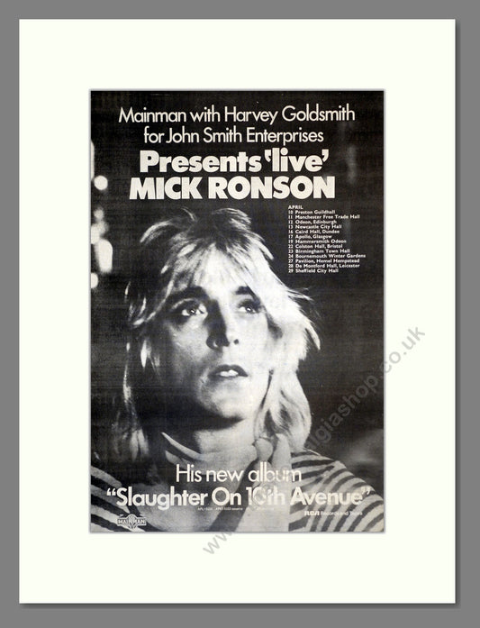 Mick Ronson - Slaughter On 10th Avenue. Vintage Advert 1974 (ref AD17942)