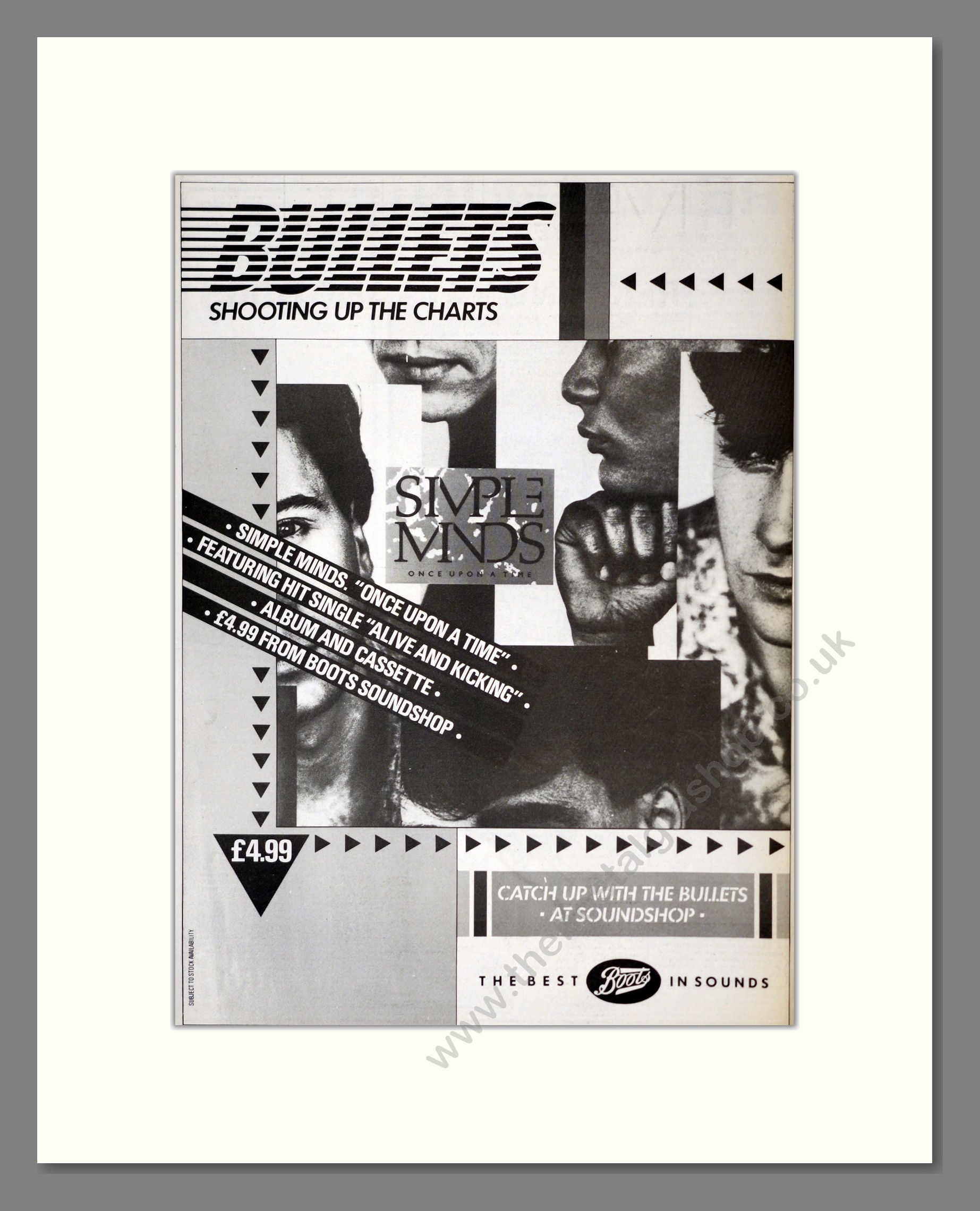 Simple Minds - Bullets. Vintage Advert 1985 (ref AD17950)