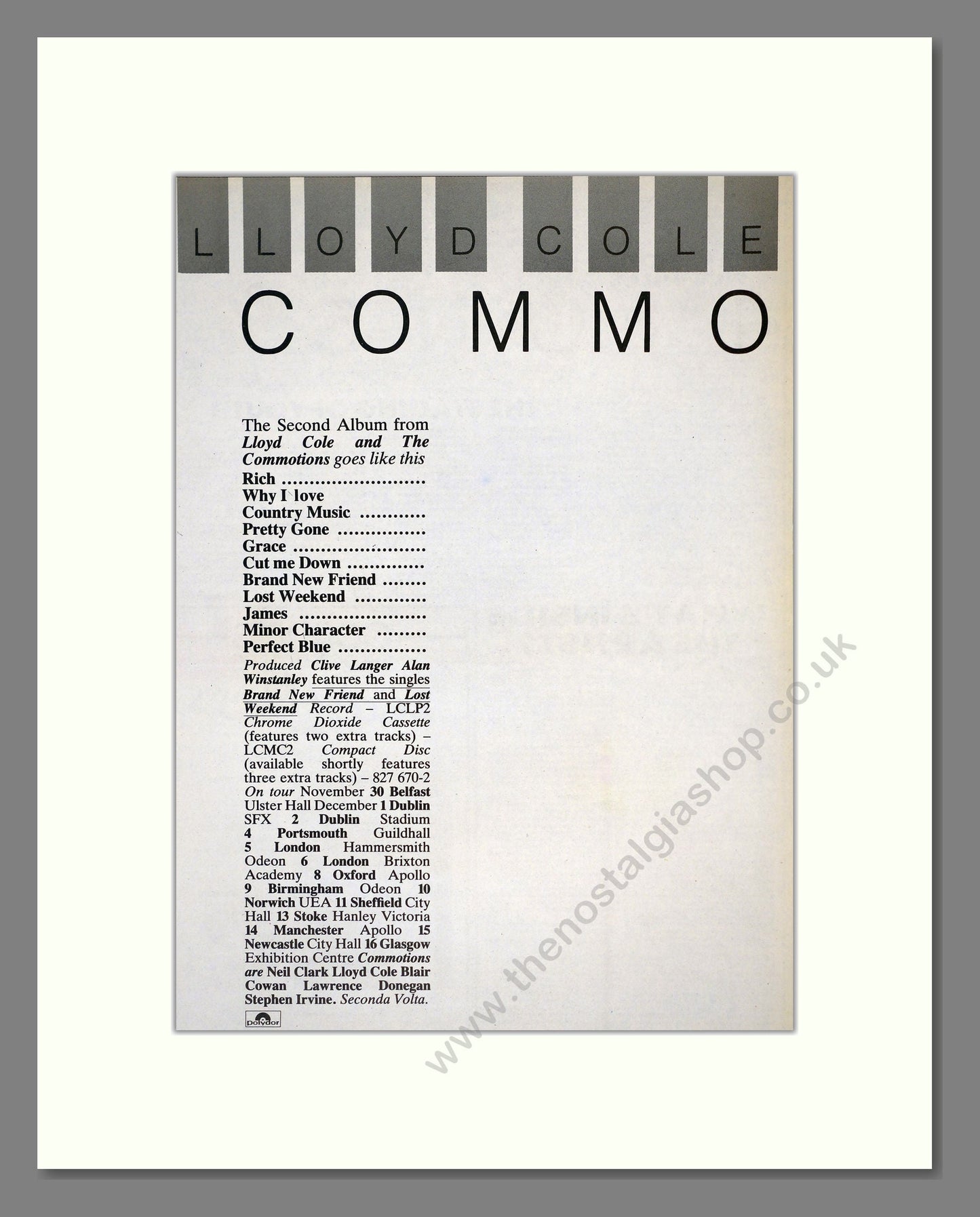 Lloyd Cole And The Commotions - Easy Pieces. Vintage Advert 1985 (ref AD17957)