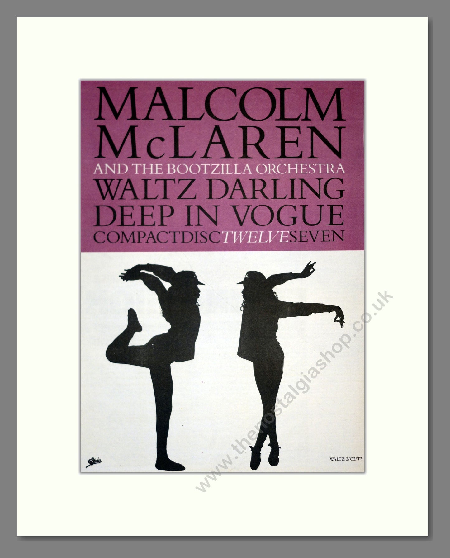 Malcolm McLaren And The Bootzilla Orchestra - Waltz Darling Deep In Vogue. Vintage Advert 1989 (ref AD17958)