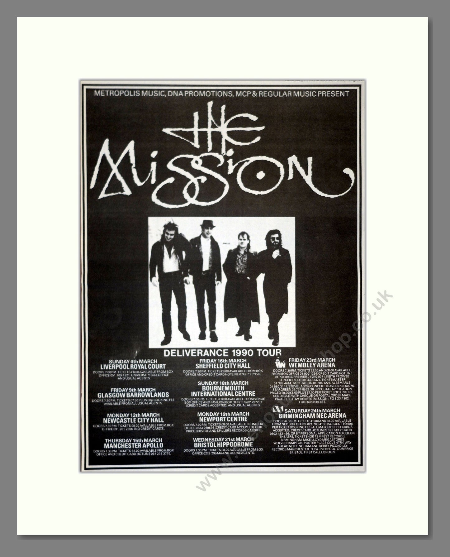 Mission (The) - Deliverance Tour 1990. Vintage Advert 1990 (ref AD17985)