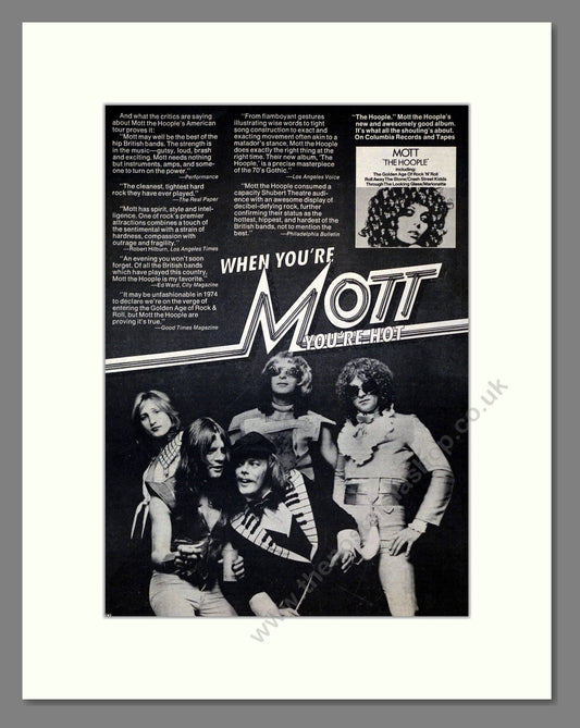 Mott The Hoople - When You're Mott You're Hot. Vintage Advert 1974 (ref AD301889)