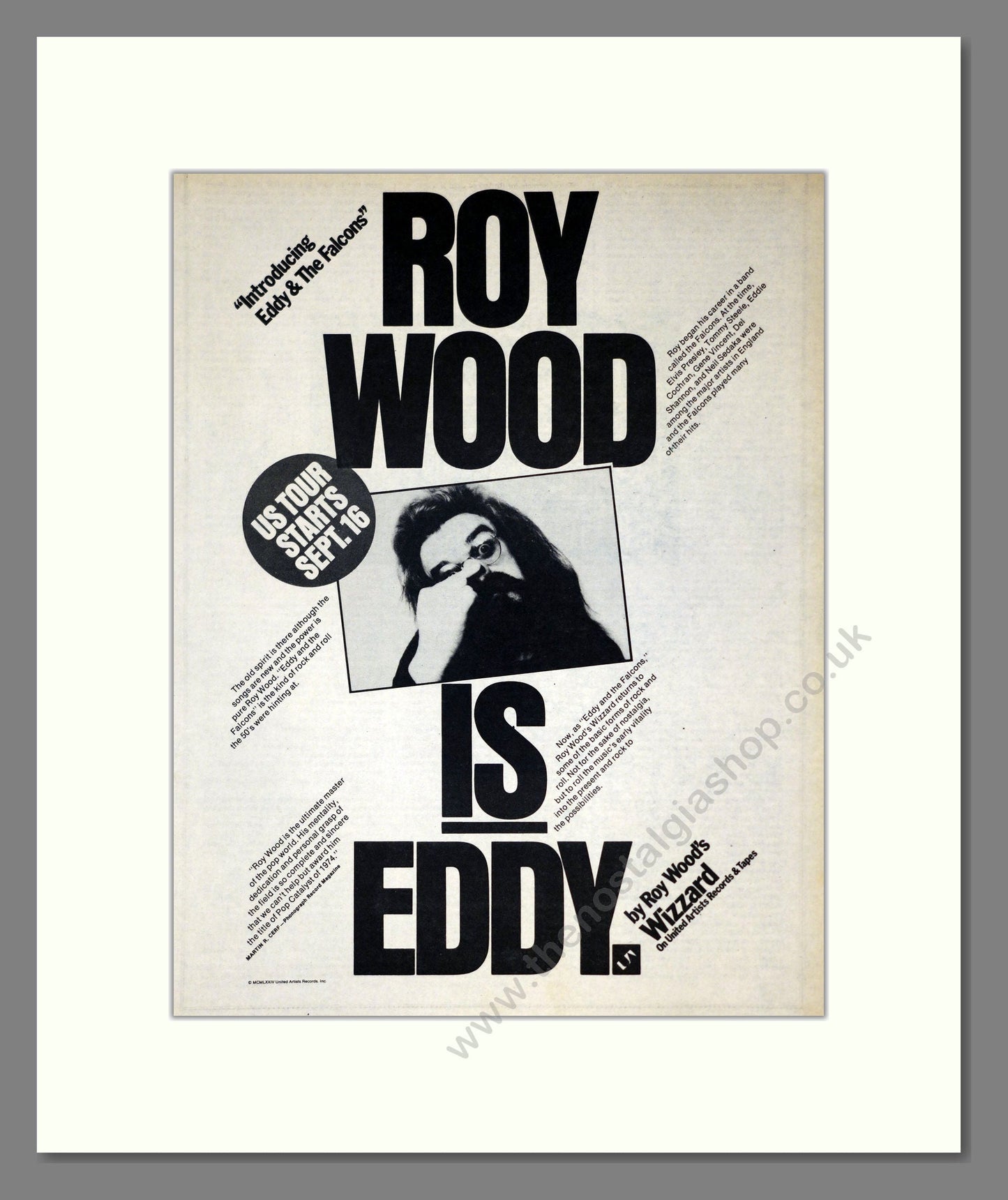 Roy Wood / Wizzard - US Tour. Vintage Advert 1974 (ref AD301903)