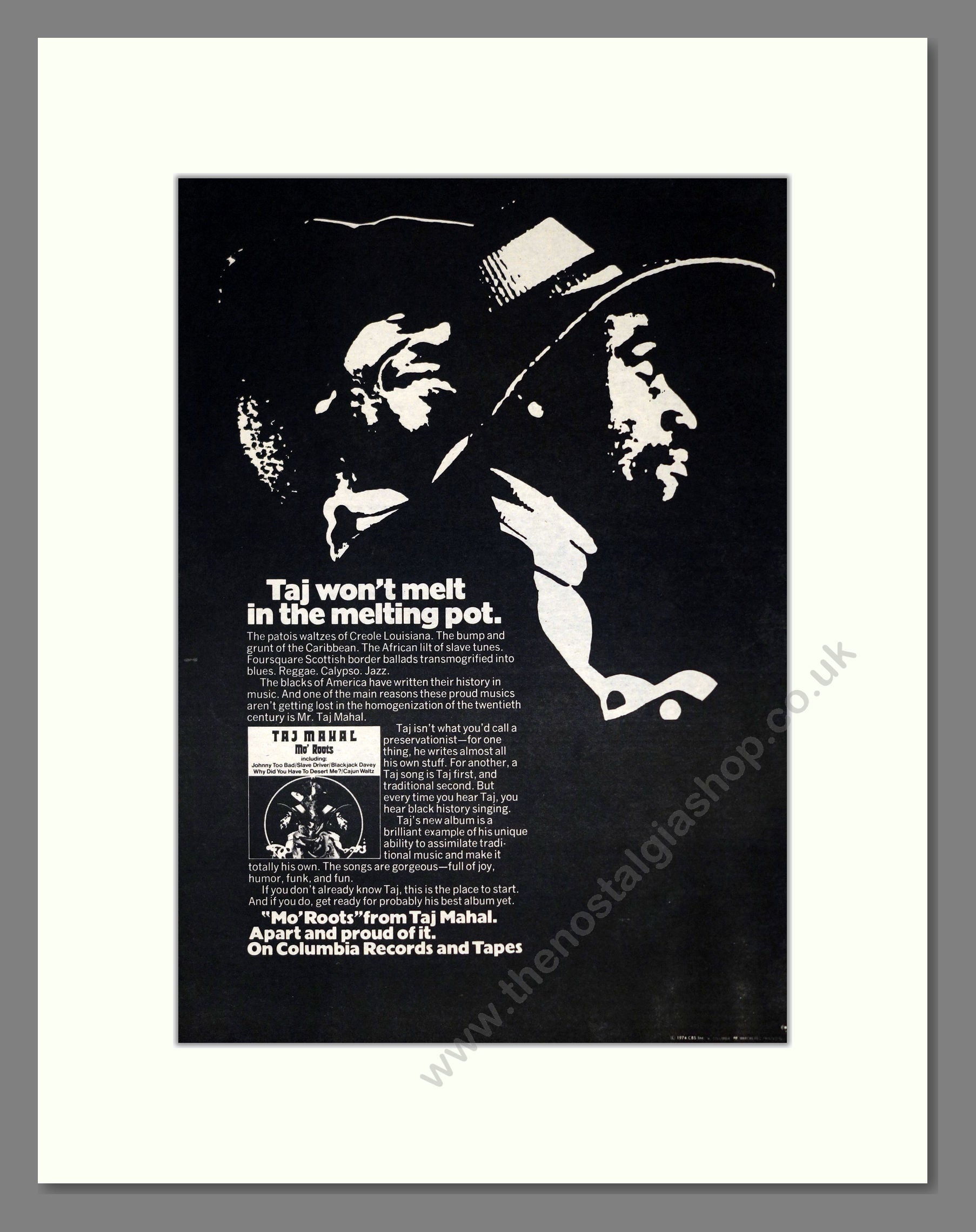 Taj Mahal - Mo Roots. Vintage Advert 1974 (ref AD301926)