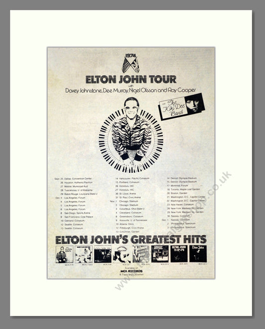 Elton John - Greatest Hits / US Tour. Vintage Advert 1974 (ref AD301930)