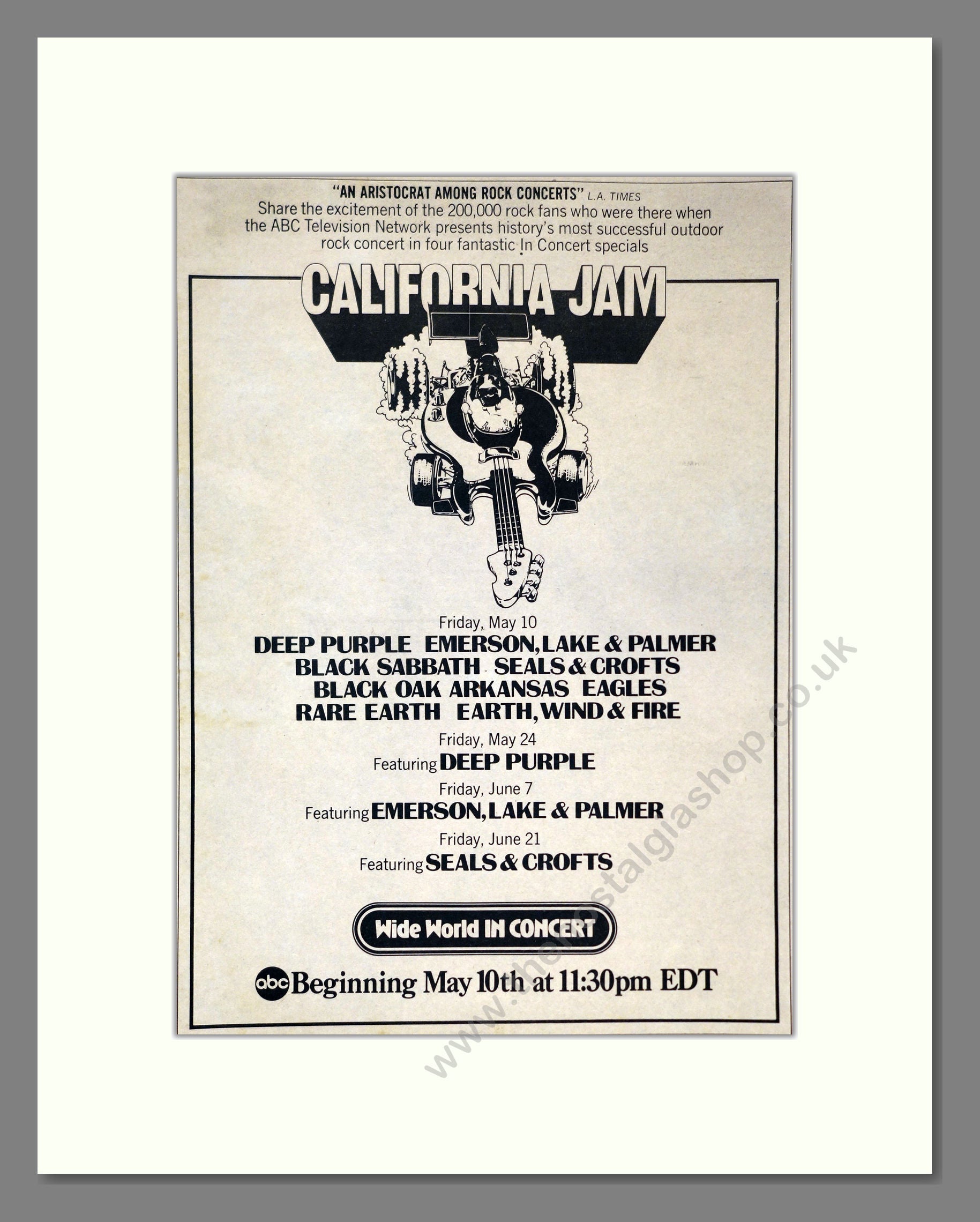 Various Artists - California Jam. Vintage Advert 1974 (ref AD301947)