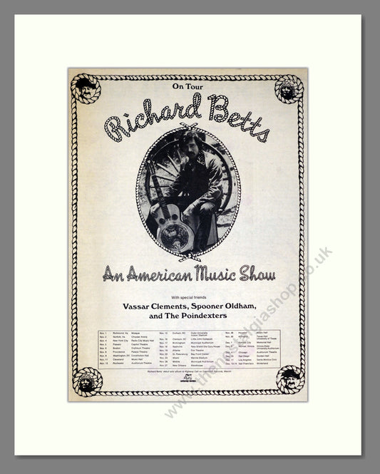 Richard Betts - An American Music Show (US Tour). Vintage Advert 1974 (ref AD301962)