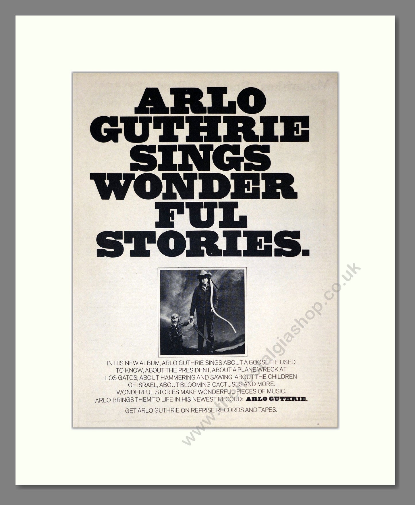 Arlo Guthrie - Wonderful Stories. Vintage Advert 1974 (ref AD301965)