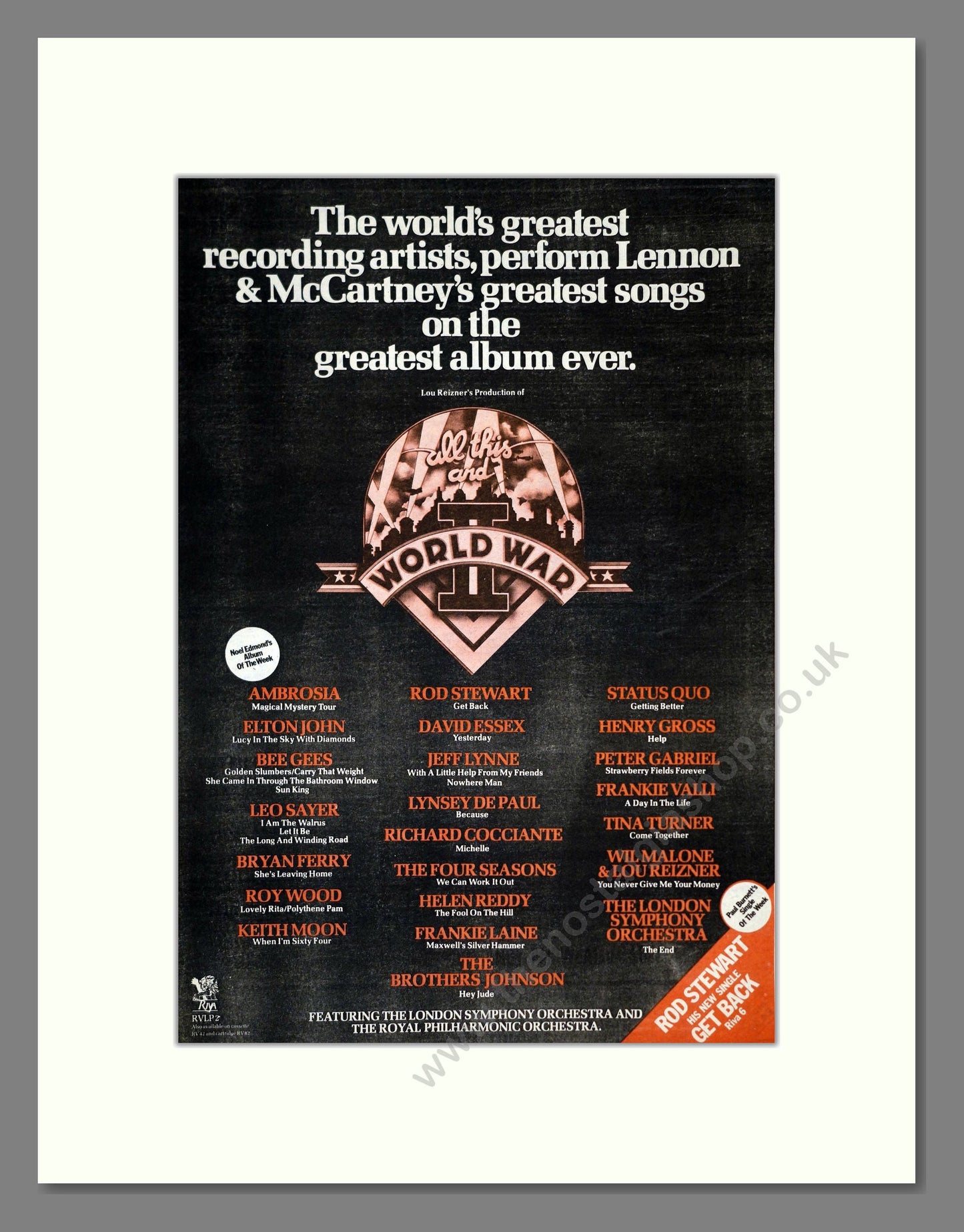 Various Artists - Lennon And McCartney All This And World War II. Vintage Advert 1976 (ref AD18003)