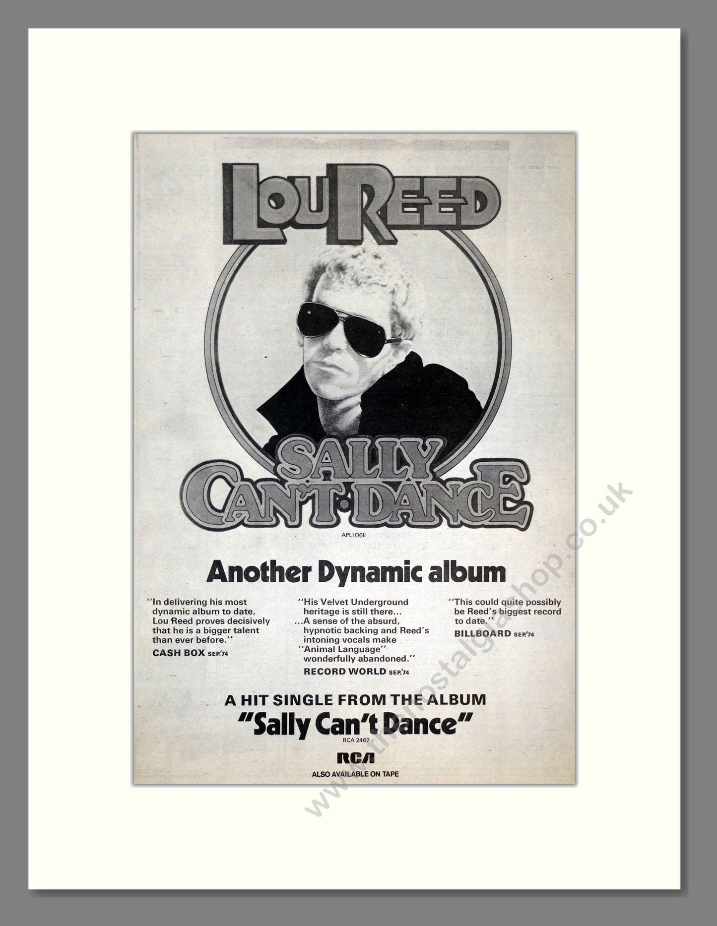 Lou Reed - Sally Can't Dance. Vintage Advert 1974 (ref AD18006)