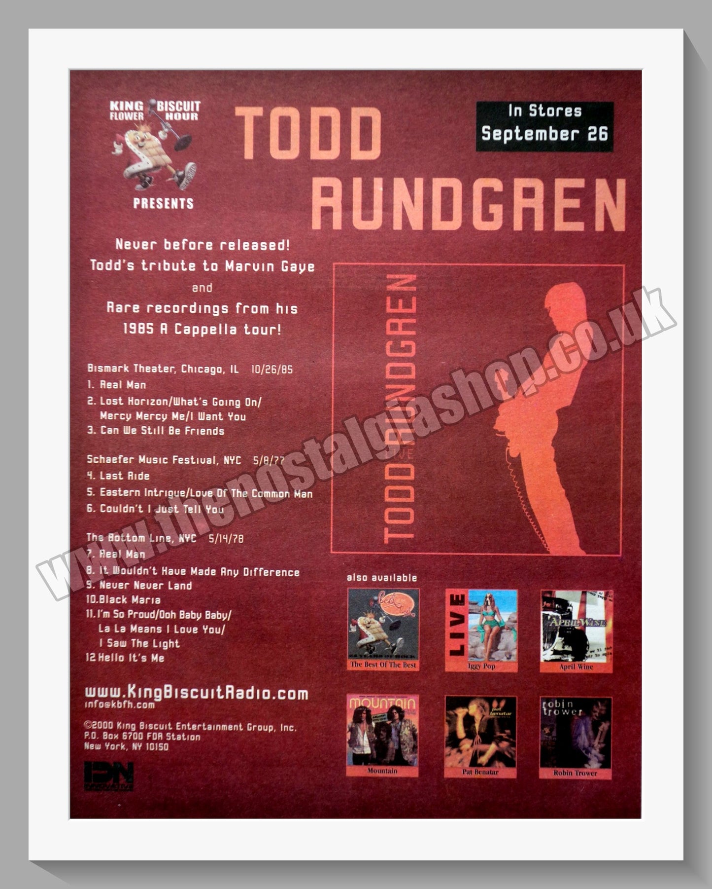 Todd Rundgren Recordings From Cappella Tour. Original Advert 2000 (ref AD14258)