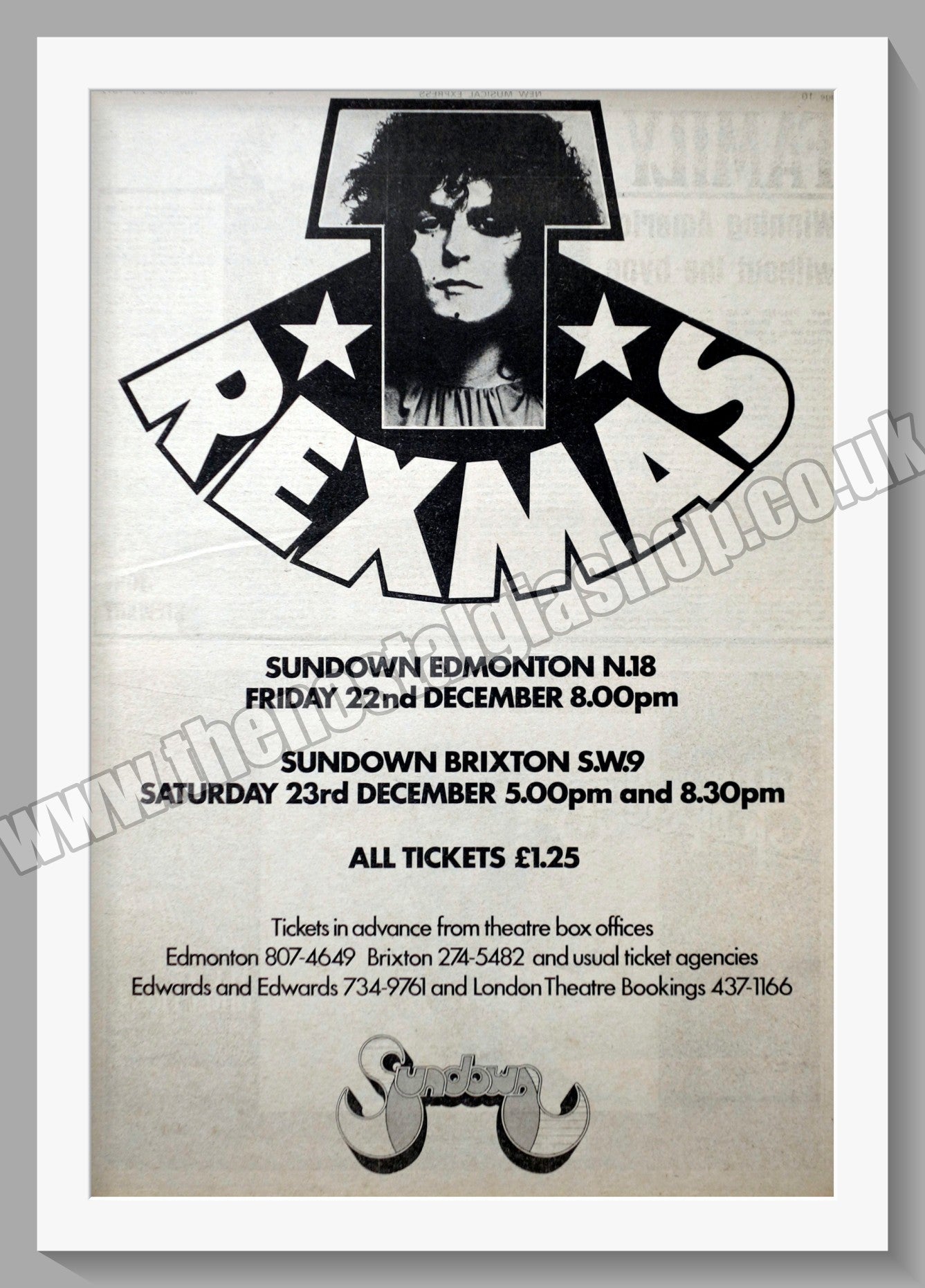 T. Rex. Rexmas. Concerts. Original Advert 1972 (ref AD14235)