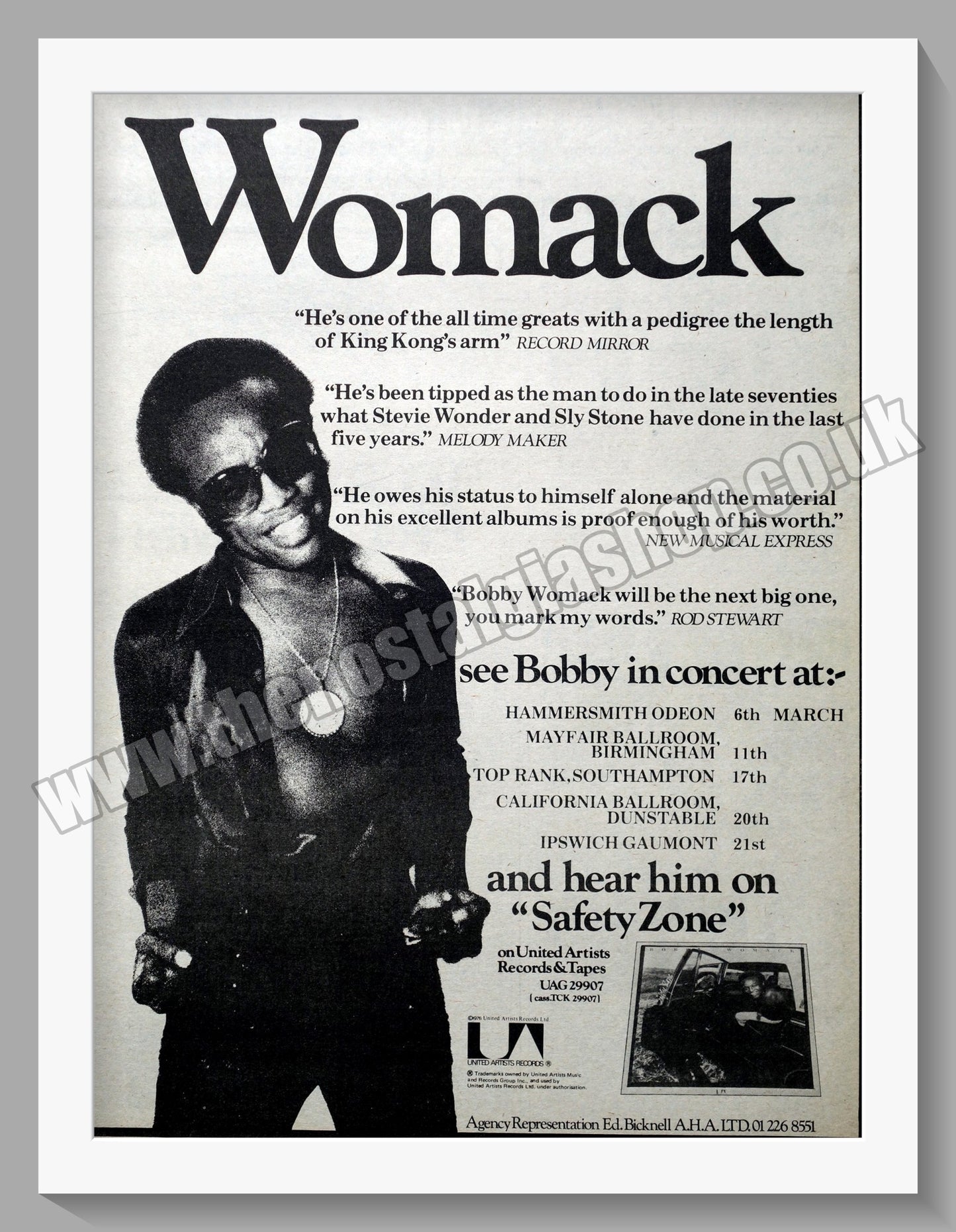 Bobby Womack In Concert. Original Vintage Advert 1976 (ref AD14416)