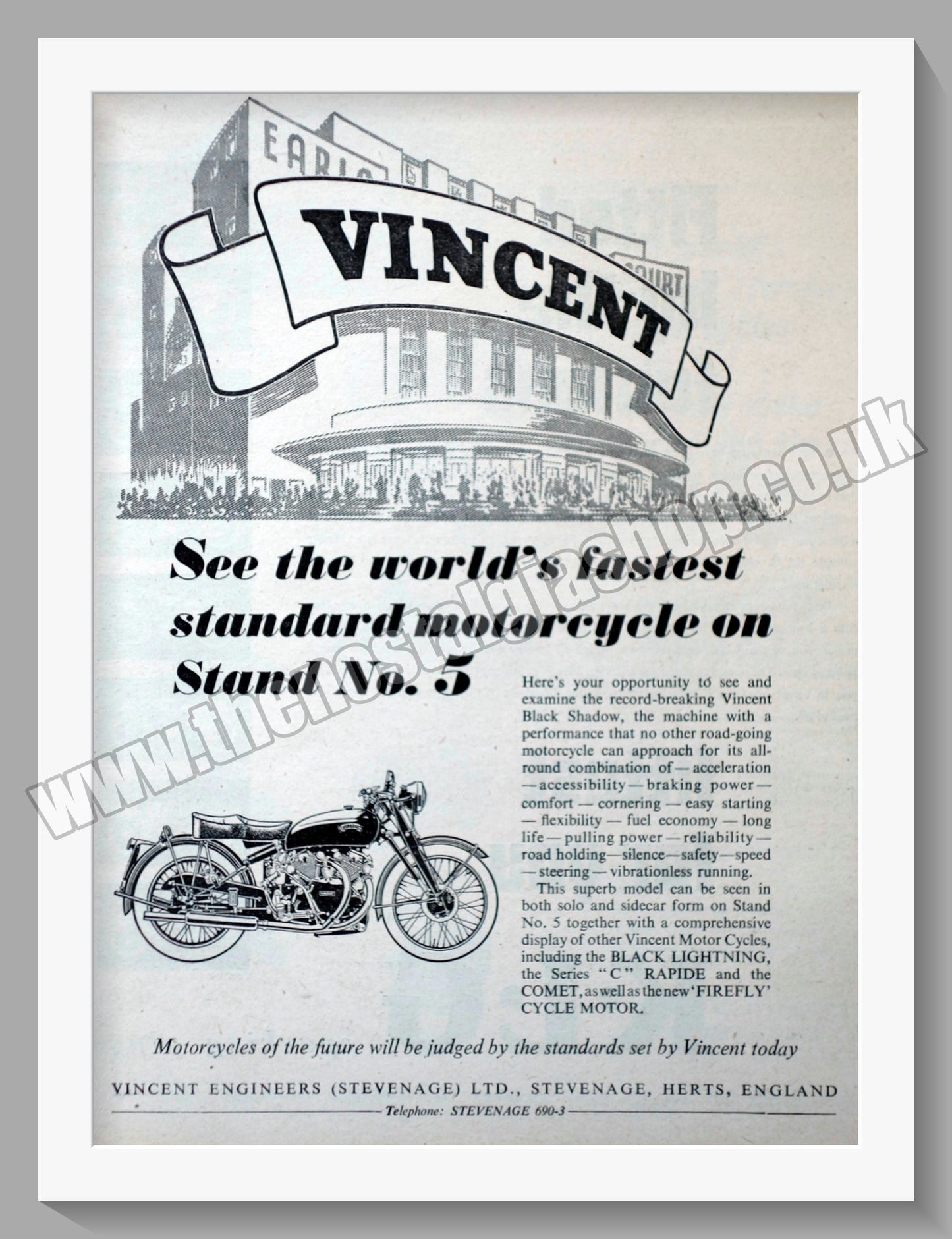 Vincent Motorcycles at Earls Court. Vintage Advert 1953 (ref AD56496)