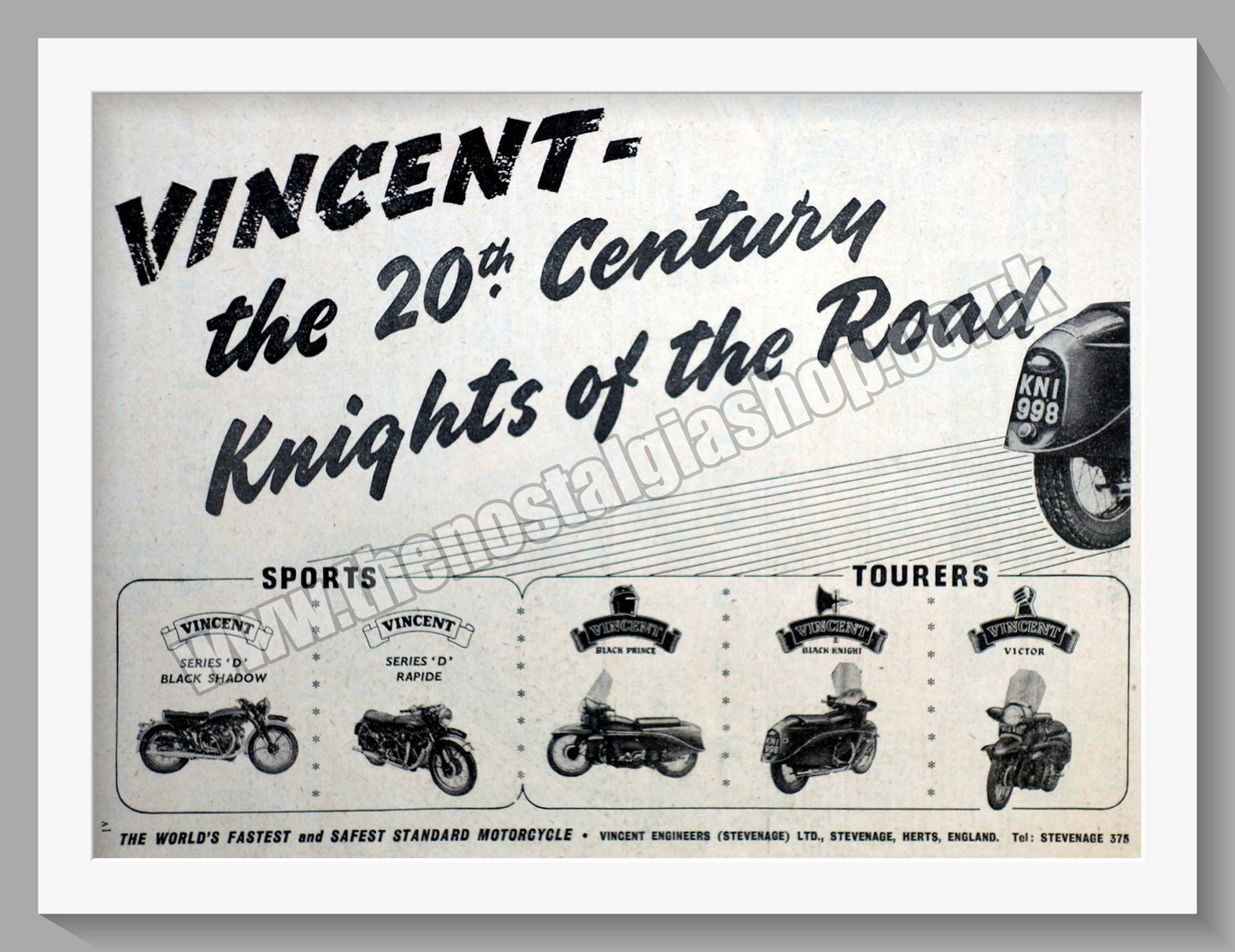 Vincent Motorcycle Range. Vintage Advert 1955 (ref AD56498)